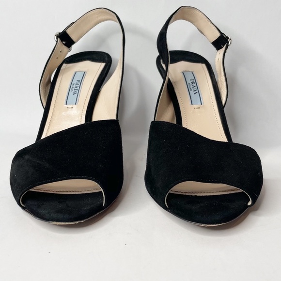 Prada Black Suede d'Orsay Open toe Sling Back Heel - Picture 6 of 12